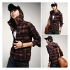 Amanda49 Korea Fashion Casual Style Long Sleeve Hooded Plaid Shirt For Men