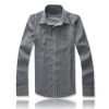 Amanda49 Decent and Single-Breasted White and Black Stripe Patterns Long Sleeve Shirt For Men
