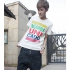 Amanda49 Fashionable Colorful Letter Printed Round Collar White Sleeves Cotton T-Shirt For Men