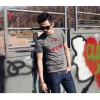 Amanda49 Slim Korea Style Round Neckline Letter Patterns Dark Grey Sleeves Cotton T-Shirt For Men
