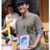 Amanda49 Fashionable Round Neckline Special Pocket Design Short Sleeves Cotton T-Shirt For Men