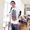 Amanda49 Cute Cartoon Letter Printed Round Neckline Cotton White Sleeves T-Shirt For Men