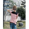 Amanda49 Comfortable Round Neckline Stripes Short Sleeves Blend Yarn T-Shirt For Men