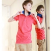 Amanda49 Leisure Pocket Letter Printed Rose Pink Sleeves Cotton Blouse For Men