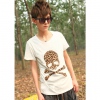 Amanda49 Special Leopard Ghost Printed Round Neckline White Sleeves Cotton Fabric T-Shirt For Men
