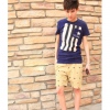 Amanda49 Leisure Round Neckline Stripes Pattern Pocket Dark Blue Sleeves Tie-Dye Cotton T-Shirt For Men