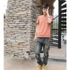 Amanda49 Slim Old Style Round Neckline Pockets Short Sleeves Cotton T-Shirt For Men
