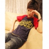 Amanda49 Slim and Fashionable Round Neckline Letter Printed Short Sleeves Cotton T-Shirt For Men