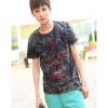 Amanda49 Stylish Round Neckline Scattered Letter Printed Black Sleeves Cotton T-Shirt For Men