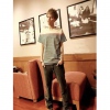 Amanda49 Casual Round Neckline School Style Stripes Short Sleeves Cotton Fabric T-Shirt For Men