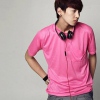 Amanda49 Cute Round Neckline Special Pocket Style Pink Sleeves Ice Silk T-Shirt For Men