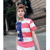 Amanda49 Fashionable Round Neckline America Style Stripes Cotton T-Shirt For Men