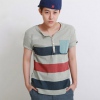 Amanda49 Leisure Round Neckline Colorful Stripes Cotton T-Shirt For Men