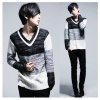 Amanda49 New In Corean Fashion and Casual Style V-Neck and Color Gradient Design Sweater For Man