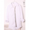 Amanda49 Mix Match Lapel Rivets Embellished Hem White Long Sleeves Blouse For Men