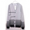 Amanda49 Leisure and Concise V-Neck Line Decorated Stripes Light Grey Long Sleeves Knitting Coat For Men