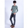 Amanda49 Autumn and Winter Fashion Sunshine Boy Round Neckline Colorful Stripes Long Sleeve T-Shirt
