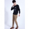 Amanda49 Fashionable Round Neckline Cute Bear Patterns Elastic Hem Long Sleeve T-Shirt