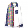 Amanda49 Special Design Dots Patterns Colorful Grid White Long Sleeves Shirt For Men