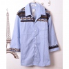 Amanda49 Refreshing Lapel Nation Patterns Hem Three Quarters Light Blue Sleeves Shirting+Knitted Fabric Shirt For Men