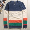 Amanda49 Popular Round Neckline Colormatching Words Pattern Dark Blue Long Sleeves Blouse For Men