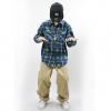 Amanda49 Spring and Autumn Fashion Hip Hop Style Front Pocket Design Turndown Collar Blue Dacron Long Sleeve Plaid Shirt