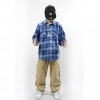 Amanda49 Spring and Autumn Fashion Hip Hop Style Front Pocket Design Turndown Collar Long Sleeve Plaid Shirt