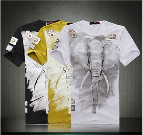 Amanda49 Hip Hop Style Street Fashion Elephant Printing Round Neckline Elastic Cotton Short Sleeve T-Shirt