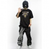 Amanda49 Hip Hop Style Street Fashion Special Patterns Round Neckline Black Cotton Short Sleeve T-Shirt