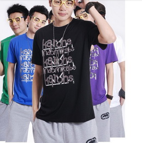 Amanda49 Hip Hop Style Street Fashion Embroidered Letters Round Neckline Elastic Cotton Short Sleeve T-Shirt