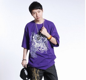 Amanda49 Hip Hop Style Street Fashion Red Patterns Round Neckline Elastic Cotton T-Shirt