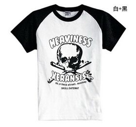 Amanda49 Hip Hop Style Street Fashion Skull Head Printing Round Neckline Short Sleeve T-Shirt