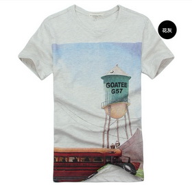 Amanda49 Leisure Round Neckline Pattern Grey Sleeves Cotton T-Shirt For Men