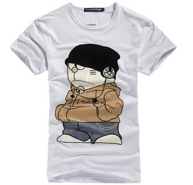 Amanda49 Casual Round Neckline Cartoon Printed White Sleeves Cotton Fabric T-Shirt For Men