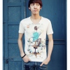 Amanda49 Funny and Slim V-Neck Pattern White Sleeves Cotton T-Shirt For Men