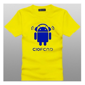Amanda49 Cute Round Neckline Robot Printed Yellow Sleeves Cotton Fabric T-Shirt For Men