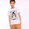 Amanda49 Leisure Round Neckline Love Penguin Printed White Sleeves Cotton T-Shirt For Men
