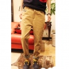 Amanda49 Fashionable Broken Hole Style Leopard Hem Khaki Cotton Nine Minutes of Pants For Men