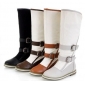 Ladies' Flat with Canvas Belt Buckle Knee High Knight Boots