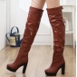 Women PU Leather High-heeled Platform Knight Boots Thigh-High Boots