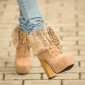 Womens Western Style High-heeled Platform Lace-up Ankle Boots
