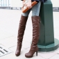 Women PU Leather Western Style Belt Buckle High-heeled Platform Thigh-High Boots