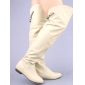 Ivory Pointed PU Leather Chain Flat Bottom Thigh High Boots