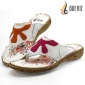 Women's Flat Sweet Genuine Leather Slippers Flower Pattern Flip Flops