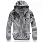 Men's Korean Plus Thick Velvet Warm Printing Zipper Even Cap Cardigan Jacket