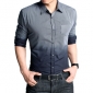 Men's Small Pointed Collar Dark Blue Gradient Stripes Slim Business Casual Cotton Shirts