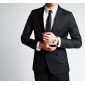 Men's Korean Casual Black Two Grain of Single Line Buckles Suits