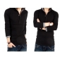 Men's Band Collar Button Cotton Long Sleeve Tops T-shirt