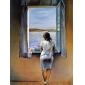 Standing by the Window Abstract on Canvas Painting Frameless Oil Painting