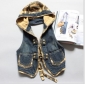 Korean Blue Double-breasted Hooded Waistcoats Denim Slim Female Vest